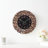 ピンクスタイリッシュクロチータヒョウ印刷モノグラム ラージ壁時計 (ホーム)