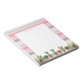 ピンクスタイリッシュグストライプレー、水彩サボテン ノートパッド (アングル)