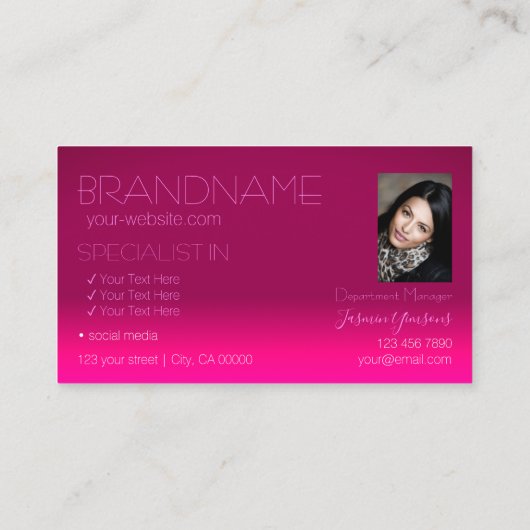 ピンクスタイリッシュグラデーションシック鏡フォント（写真あり） 名刺 (裏面)