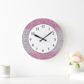 ピンクスタイリッシュグリッタースパークリー ラージ壁時計 (ホーム)