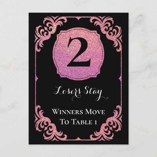 ピンクスタイリッシュグリッターバンコ2枚テーブルカード ポストカード (正面)