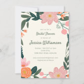 ピンクスタイリッシュグリーンガーデンフローラブライダルシャワー 招待状 (正面)