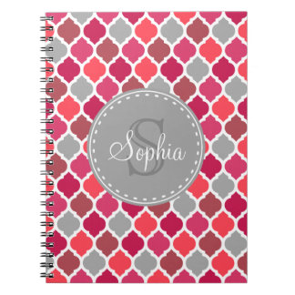 ピンクスタイリッシュグレーのモロッコパターンモノグラム ノートブック