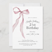 ピンクスタイリッシュコケットボウ21歳の誕生日パーティー 招待状 (正面)