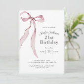 ピンクスタイリッシュコケットボウ21歳の誕生日パーティー 招待状 (スタンド正面)