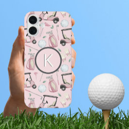 ピンクスタイリッシュゴフェミニンルフデザインカスタムモノグラム iPhone 16 PLUSケース