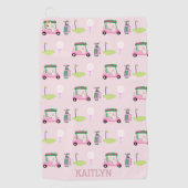 ピンクスタイリッシュゴフェミニンルフデザイン名前をカスタムする ゴルフタオル (正面)