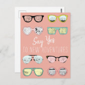 ピンクスタイリッシュサングラスパターンアドベンチャー引用文 ポストカード (正面/裏面)