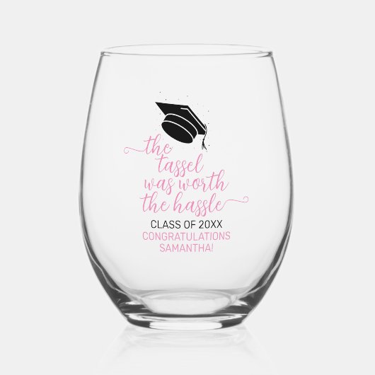 ピンクスタイリッシュザタッセルは面倒な価値があった ステムなしワイングラス (正面)