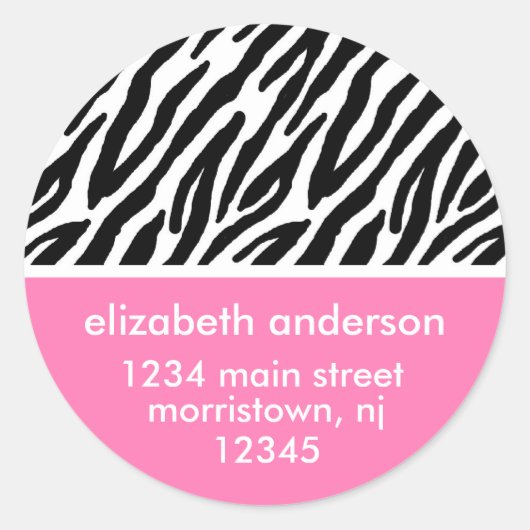 ピンクスタイリッシュゼブラ印刷 ラウンドシール (正面)