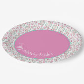 ピンクスタイリッシュティール（緑がかった色）とホワイト紙誕生日プレート ペーパープレート (アングル)