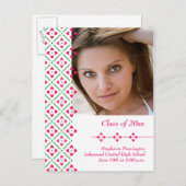 ピンクスタイリッシュトレンディーフローラ卒業発表 案内ポストカード (正面/裏面)