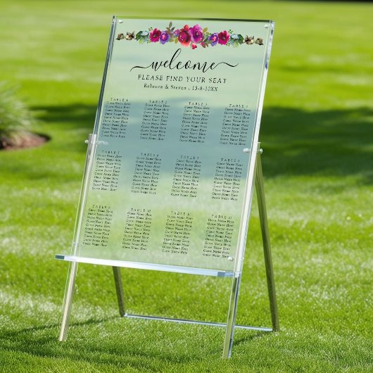 ピンクスタイリッシュパープルの水結婚彩座席 アクリルサイン