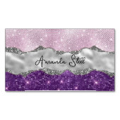 ピンクスタイリッシュパープルキラキラ銀色の名刺 マグネット名刺 (正面)