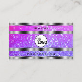 ピンクスタイリッシュパープルグリッタースターとロゴシルバー 名刺 (正面)