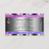 ピンクスタイリッシュパープルグリッタースターズモノグラムシルバー 名刺 (裏面)