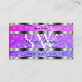 ピンクスタイリッシュパープルグリッタースターズモノグラムシルバー 名刺 (正面)