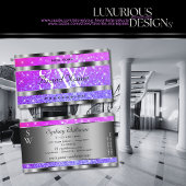 ピンクスタイリッシュパープルグリッタースターズモノグラムシルバー 名刺