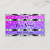 ピンクスタイリッシュパープルグリッタースターズ華美シルバー 名刺 (正面)