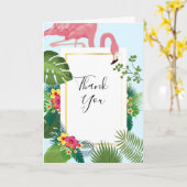 ピンクスタイリッシュフラミンゴ&トロピカル葉サンキュー カード (黄色い花)