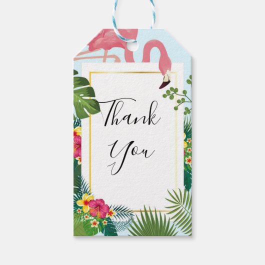ピンクスタイリッシュフラミンゴ&トロピカル葉サンキュー ギフトタグ (正面)