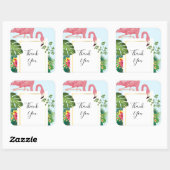 ピンクスタイリッシュフラミンゴ&トロピカル葉サンキュー スクエアシール (シート)