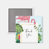 ピンクスタイリッシュフラミンゴ&トロピカル葉サンキュー マグネット (正面/裏面)