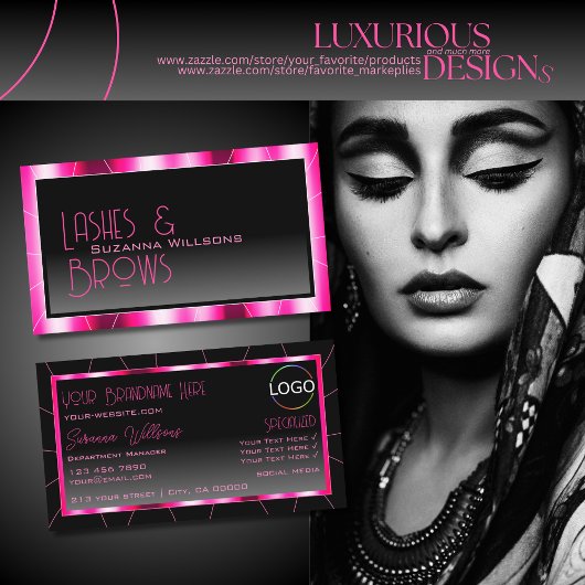 ピンクスタイリッシュフレームブラックグラディエントシックとロゴ 名刺