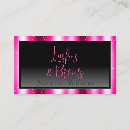 ピンクスタイリッシュフレームブラックグラディエントシック写真付き 名刺 (正面)