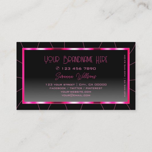 ピンクスタイリッシュフレーム黒グラマラスモダン 名刺 (裏面)