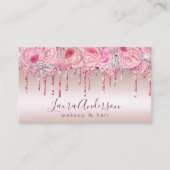 ピンクスタイリッシュフローラグリッタードリップメイク&ヘア 名刺 (正面)