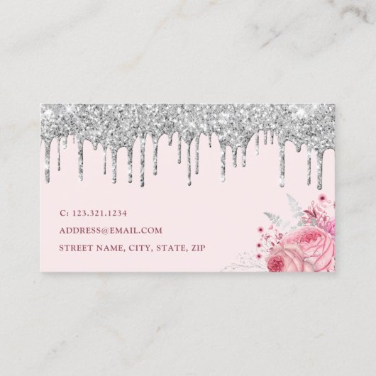 ピンクスタイリッシュフローラグリッタードリップメイク&ヘア 名刺 (裏面)