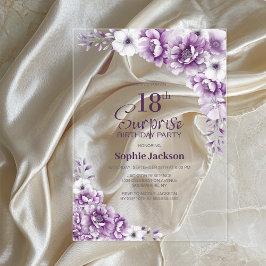 ピンクスタイリッシュフローラサプライズ18thバースデーパーティー アクリル招待状