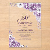 ピンクスタイリッシュフローラサプライズ50th誕生日パーティー アクリル招待状 (正面)