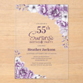 ピンクスタイリッシュフローラサプライズ55th誕生日パーティー アクリル招待状 (正面)