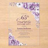 ピンクスタイリッシュフローラサプライズ65th誕生日パーティー アクリル招待状 (正面)