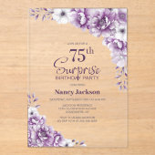 ピンクスタイリッシュフローラサプライズ75thバースデーパーティー アクリル招待状 (正面)