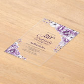 ピンクスタイリッシュフローラサプライズ80th誕生日パーティー アクリル招待状 (レイダウン)