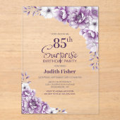 ピンクスタイリッシュフローラサプライズ85thバースデーパーティー アクリル招待状 (正面)