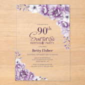 ピンクスタイリッシュフローラサプライズ90thバースデーパーティー アクリル招待状 (正面)