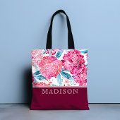 ピンクスタイリッシュフローラルパターパーソナライズされたン トートバッグ