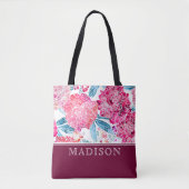 ピンクスタイリッシュフローラルパターパーソナライズされたン トートバッグ (正面)