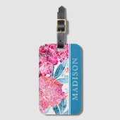 ピンクスタイリッシュフローラルパターパーソナライズされたン ラゲッジタグ (正面縦)