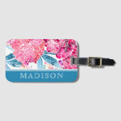 ピンクスタイリッシュフローラルパターパーソナライズされたン ラゲッジタグ (正面横)