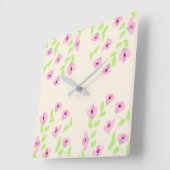 ピンクスタイリッシュフローラ付き角時計 スクエア壁時計 (傾斜)