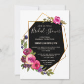 ピンクスタイリッシュフローラ幾何学模様ブライダルシャワー 招待状 (正面)