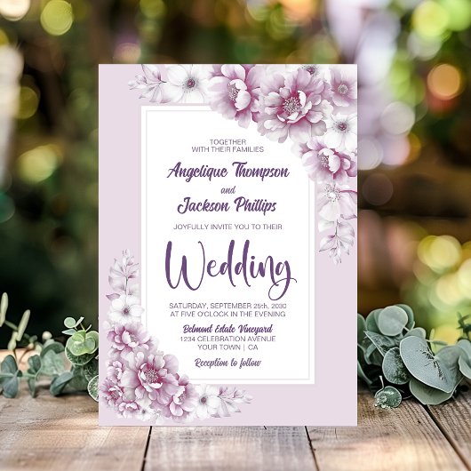 ピンクスタイリッシュフローラ結婚ズ 招待状