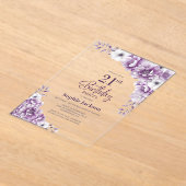 ピンクスタイリッシュフローラ21歳の誕生日パーティー アクリル招待状 (レイダウン)