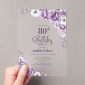 ピンクスタイリッシュフローラ80th誕生日パーティー アクリル招待状 (インサイチュ (ポータブル))