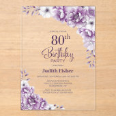 ピンクスタイリッシュフローラ80th誕生日パーティー アクリル招待状 (正面)